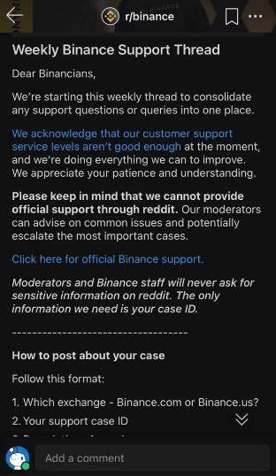 پشتیبانی بایننس و نحوه ارتباط با آن بایننس در Reddit