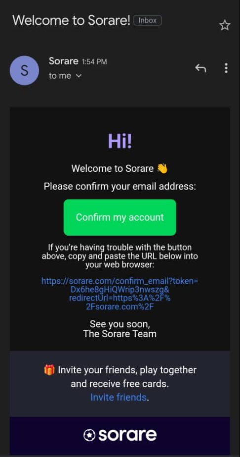 تایید حساب کاربری در Sorare