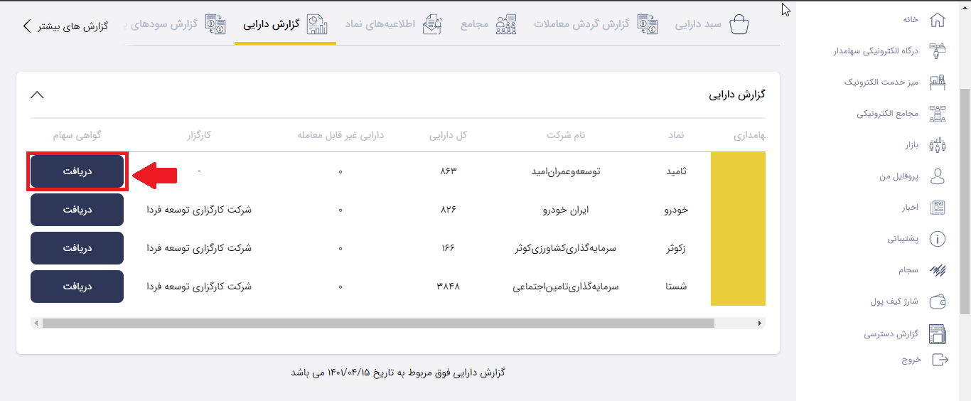 دریافت گواهی سهام