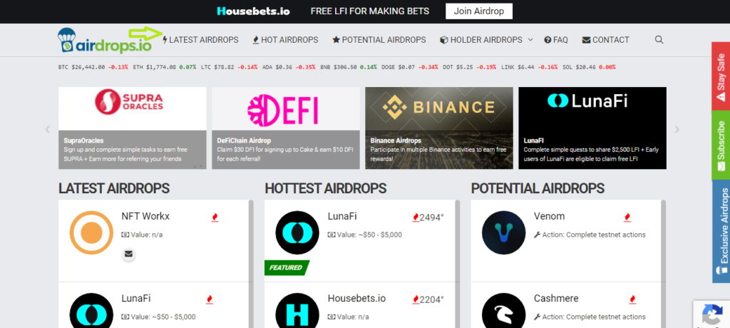 با ردیابهای Airdrop، از ایردراپهای جدید غافل نشوید! ردیاب ایردراپ Airdrop.io