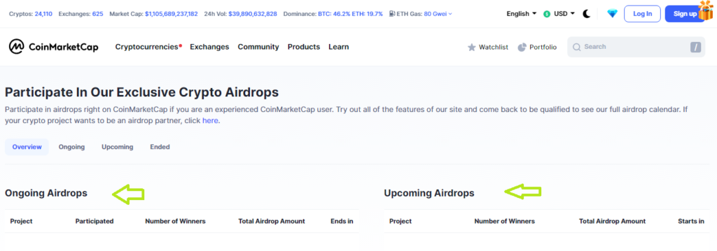 با ردیابهای Airdrop، از ایردراپهای جدید غافل نشوید! ردیاب ایردراپ CoinMarketCap